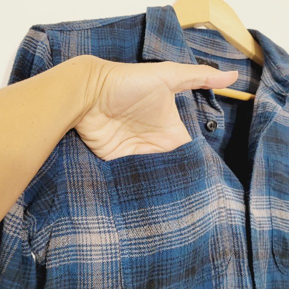 Vans Flannel Shirt Plaid Gray Blue Long Sleeve Button Oversized Cotton Blend L - Picture 3 of 12